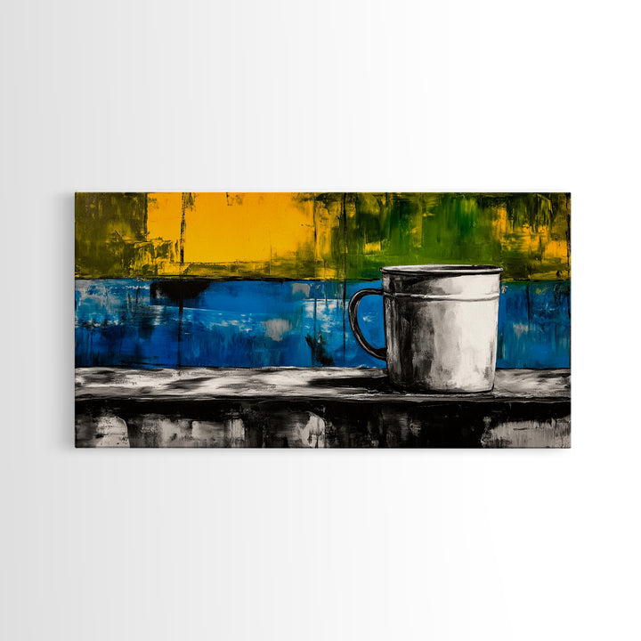 Abstract Mug Art, Colorful Kitchen Decor, Coffee Lover Gift, Modern Wall Art, Framed Canvas Print, Vibrant Home Accent