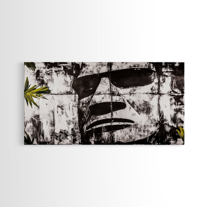 Monochrome Face Art, Edgy Black White Painting, Street Art Print, Urban Loft Decor, Framed Canvas Print, Unique Statement Piece