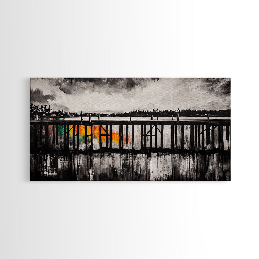 Wooden Pier, Lake House Art, Nautical Canvas Print, Black and White Art, Rustic Home Decor, Nature Artwork, Coastal Wall Art