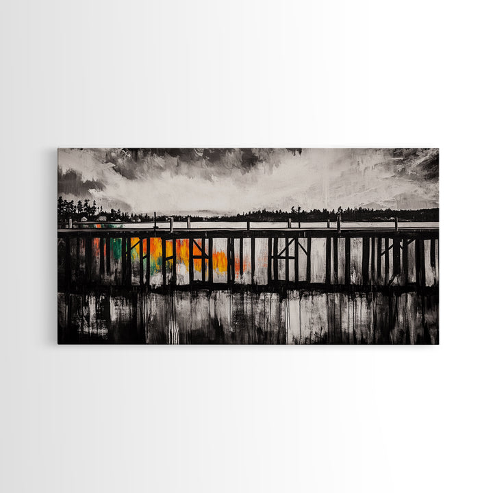 Wooden Pier, Lake House Art, Nautical Canvas Print, Black and White Art, Rustic Home Decor, Nature Artwork, Coastal Wall Art