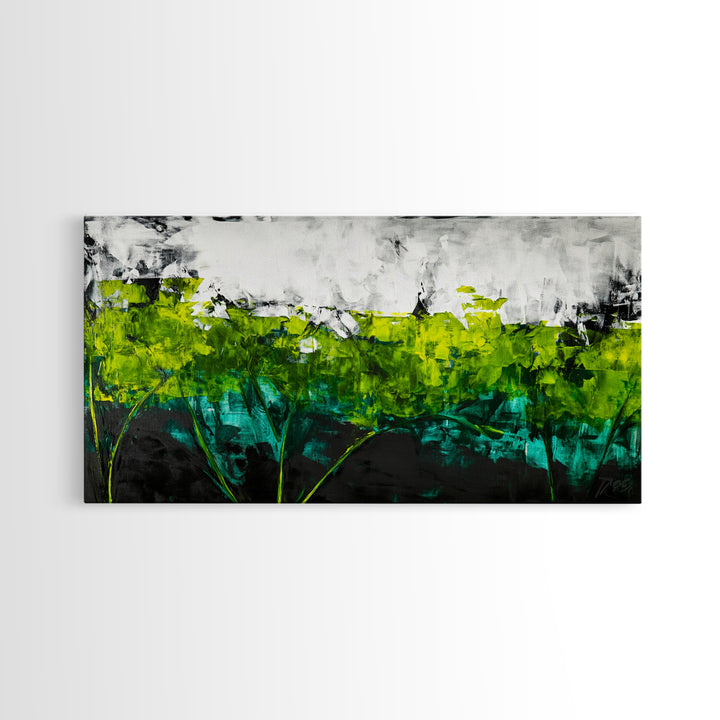 Abstract Landscape, Green Field, Modern Nature Art, Contemporary Painting, Office Decor, Kitchen Wall Art, Canvas Print, Textured Art