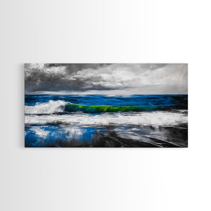 Blue Ocean, Stormy Seascape, Modern Coastal Art, Contemporary Painting, Large Beach Wall Art, Bedroom Decor, Framed Canvas Print, Gift Idea