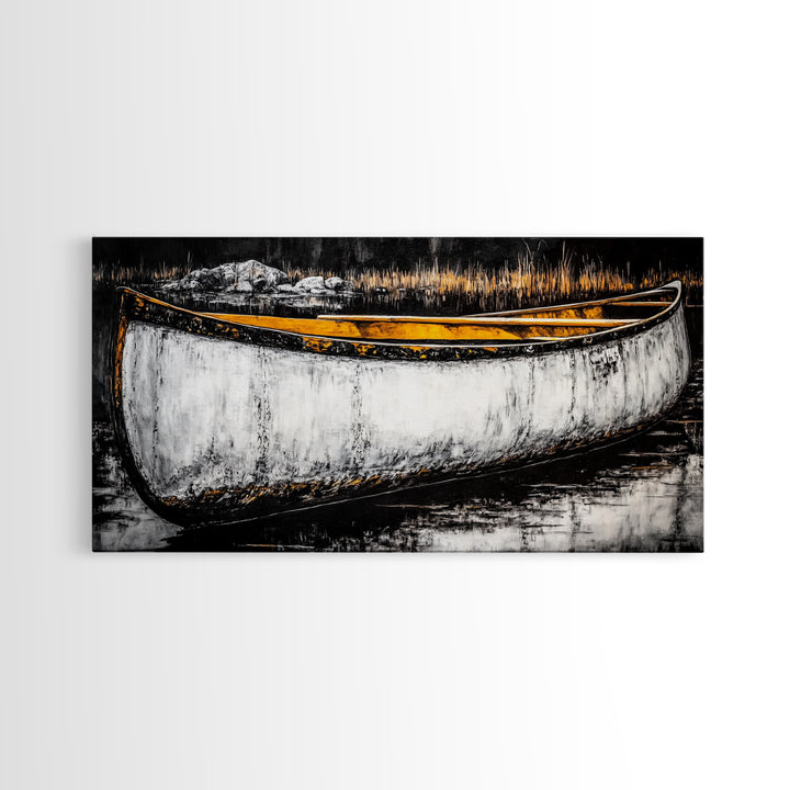 Canoe, Rustic Art, Lake House Decor, Boat Canvas Print, Outdoors Wall Art, Cabin Home Decor, Wilderness Artwork, Framed Canvas Print