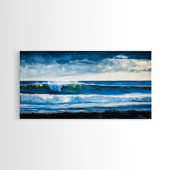 Rolling Waves, Deep Blue, Surf Art, Framed Canvas Print, Ocean Themed Decor, Beach House Art, Living Room Wall Art, Coastal Home Accent