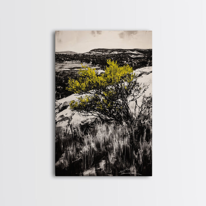 Desert Landscape Art, Minimalist Nature Print, Monochrome Decor, Rustic Mountain Scene, Living Room Wall Art, Framed Canvas Print