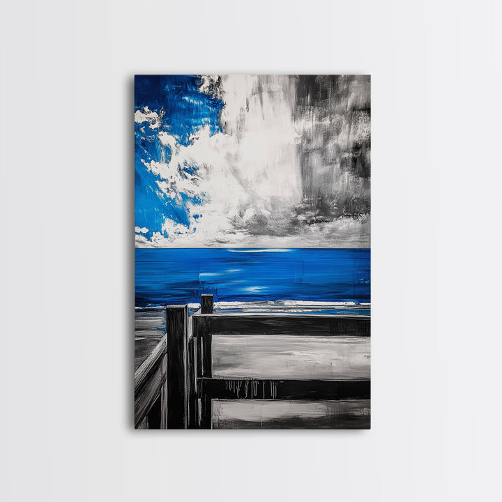 Ocean View, Coastal Art, Blue Sky, Beach Decor, Framed Canvas Print, Nautical Wall Art, Living Room Art, Modern Art, Beach House Wall Art