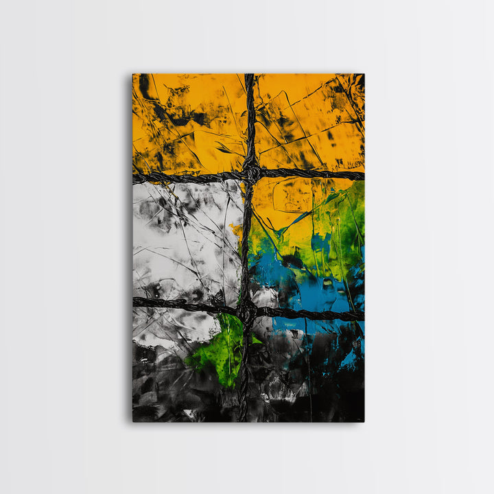 Abstract Window, Textured Painting, Industrial Style, Framed Canvas Print, Living Room Wall Art, Geometric Decor, Contemporary Home Accent