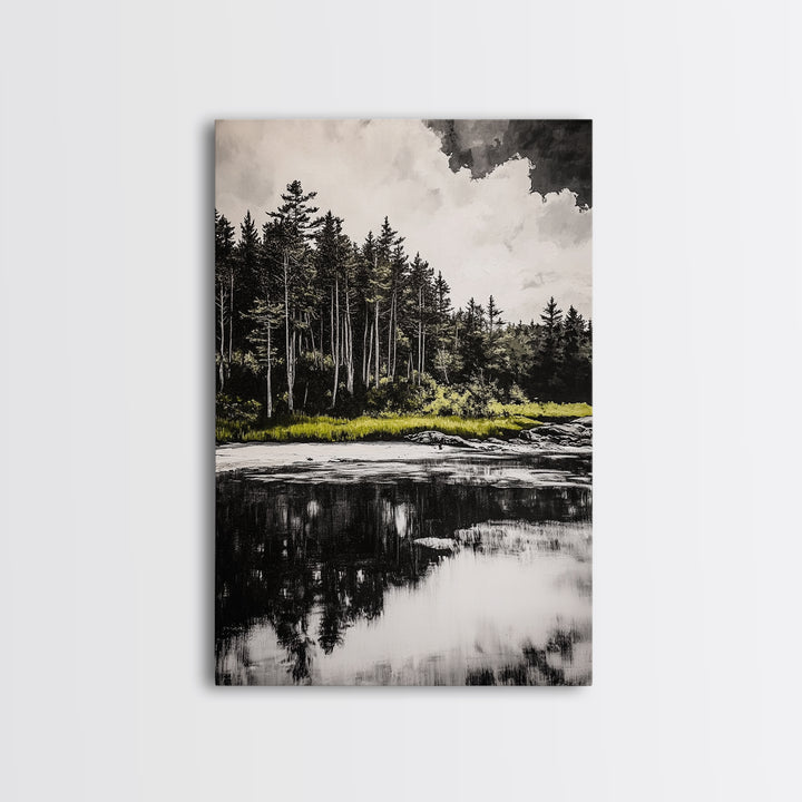 Coastal Serenity, Black and White Wall Art, Ocean Waves, Minimalist Landscape, Nautical Home Decor, Modern Art, Framed Canvas Print