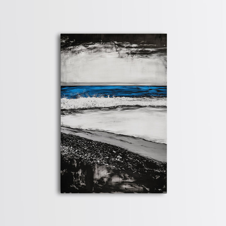 Coastal Shore, Beach Wall Art, Minimalist Seascape, Ocean Waves, Black and White Art, Nautical Decor, Relaxing Home Art, Canvas Print