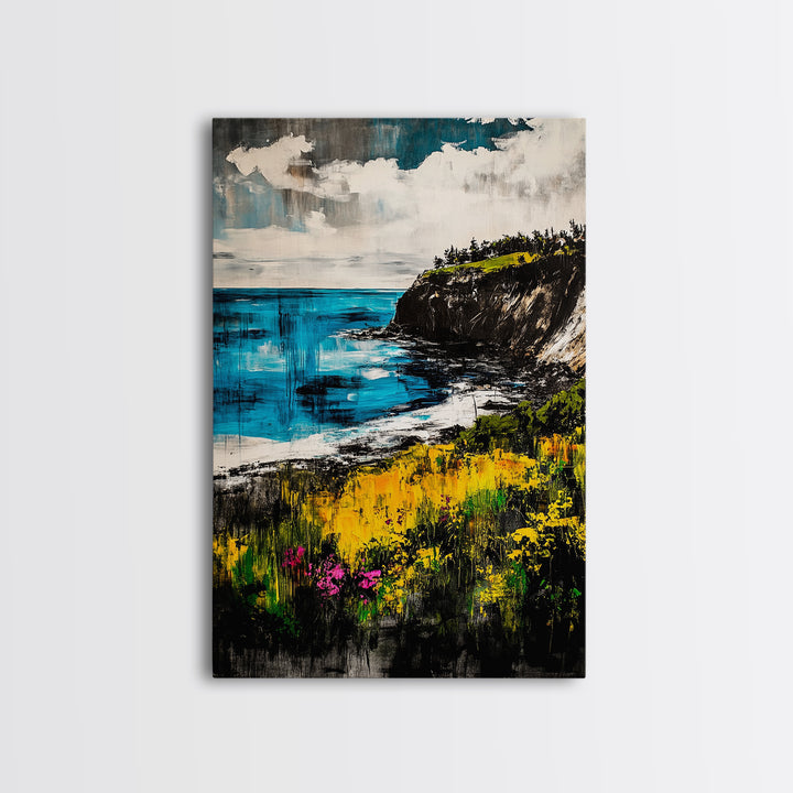 Cliffside View, Ocean Landscape, Coastal Wall Art, Nature Inspired, Scenic Seascape, Tranquil Home Decor, Blue Tones, Canvas Print