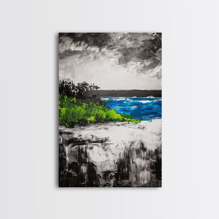 Abstract Seascape, Blue Ocean, Coastal Art, Modern Decor, Framed Canvas Print, Beach House Wall Art, Minimalist Art, Living Room Wall Art