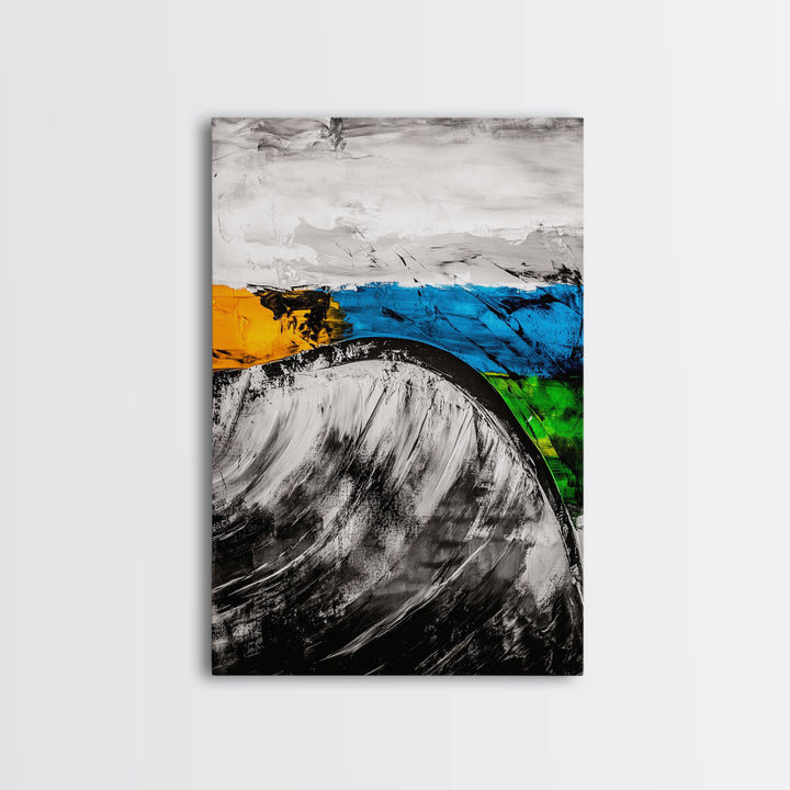 Rolling Waves, Abstract Ocean, Coastal Expression, Textured Seascape, Framed Canvas Print, Modern Beach House Decor, Bathroom Wall Art