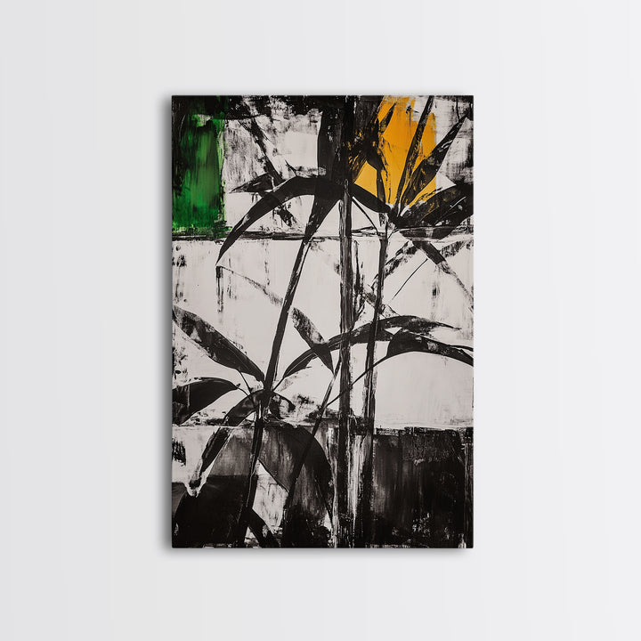 Abstract Leaves, Black and White Art, Botanical Wall Art, Nature Painting, Modern Home Decor, Minimalist Style, Canvas Print