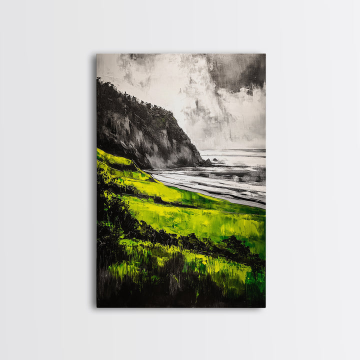 Coastal Cliffs, Vibrant Green, Canvas Print, Beach Wall Art, Nature Photography, Scenic View, Ocean Decor, Living Room Wall Art