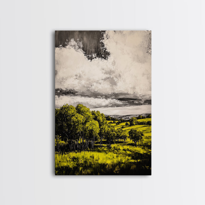 Rolling Hills, Countryside Scene, Golden Fields, Framed Canvas Print, Rustic Farmhouse Decor, Living Room Wall Art, Autumn