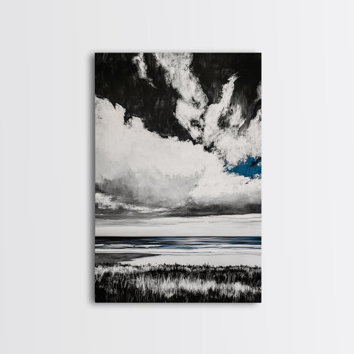Ocean Serenity, Coastal Wall Art, Minimalist Seascape, Beach House Decor, Monochrome Landscape, Tranquil View, Canvas Print