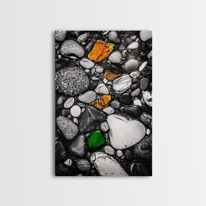 River Pebbles, nature-inspired art, stone texture decor, minimal wall art, earthy tones painting, framed canvas print, bathroom decor