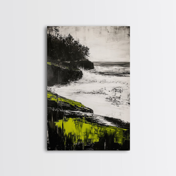 Coastal Cliffs, Ocean Waves, Seascape Art, Nature Wall Decor, Modern Coastal Print, Beach House Art, Framed Canvas Print, Living Room Art