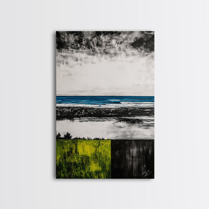 Ocean Horizon, Modern Seascape, Coastal Wall Art, Blue Waters, Black and White Art, Framed Canvas Print, Living Room Decor, Minimalist Art