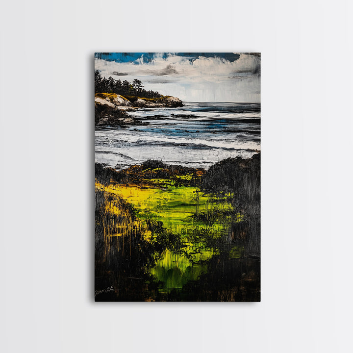 Coastal Serenity, Ocean Landscape Painting, Vibrant Nature Art, Beach House Decor, Framed Canvas Print, Modern Farmhouse or Bedroom Wall Art