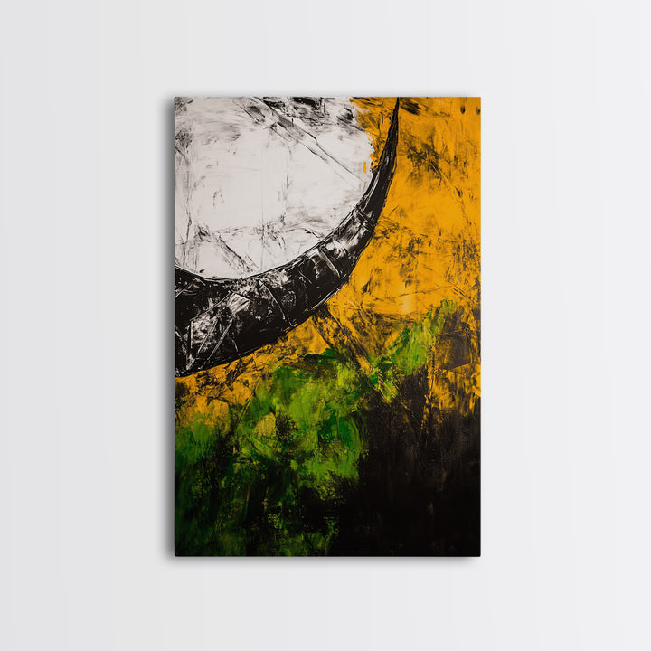 Abstract Horn, Black and Yellow Modern Painting, Bold Expressionist Art, Framed Canvas Print, Contemporary Office or Loft Wall Decor