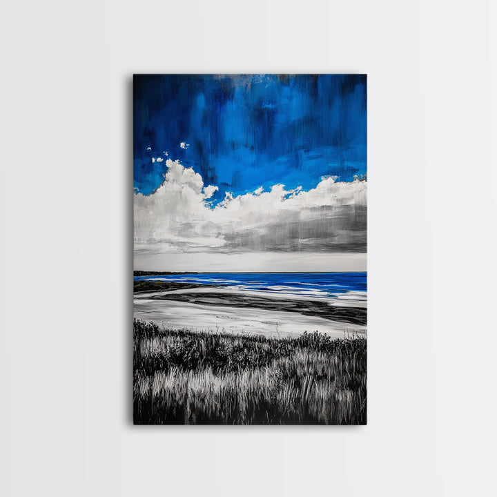 Blue Ocean, Coastal Wall Art, Beach House Decor, Minimalist Landscape, Nautical Aesthetic, Living Room Canvas Print, Ocean Lover Gift