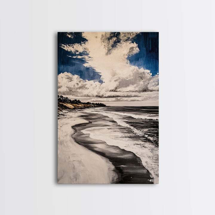 Rolling Waves, Serene Beach Wall Art, Coastal Home Decor, Nautical Aesthetic, Peaceful Ocean Print, Framed Canvas Print, Modern Seascape