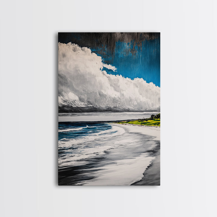 Beach Serenity, Coastal, Ocean Waves, Nature Art, Framed Canvas Print, Living Room Wall Art, Beach House Decor, Minimalist Landscape
