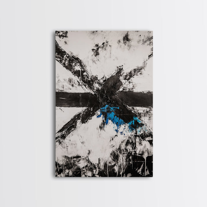 Black White Chaos, Modern Abstract, Bold Brush Strokes, Framed Canvas Print, Office Decor, Industrial Wall Art, Contemporary Art