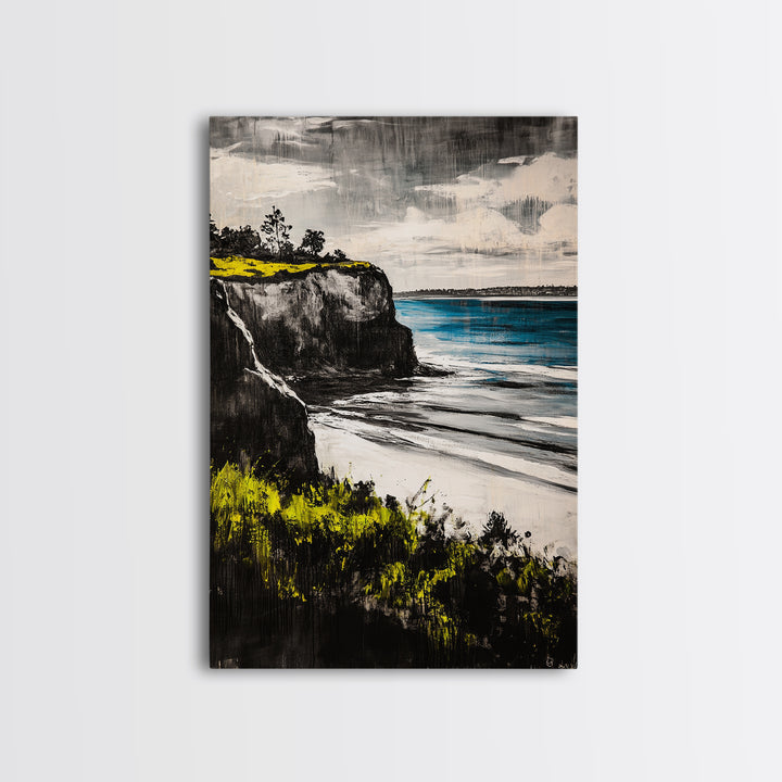 Cliffside View Landscape, Coastal Serenity, Seaside Painting, Nautical Wall Art, Nature Lovers Gift, Relaxing Decor, Framed Canvas Print