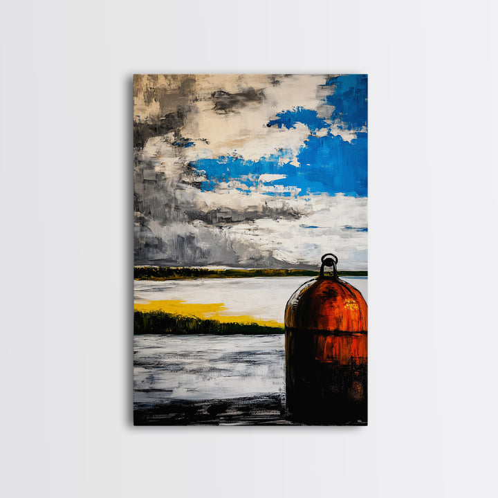 Nautical Buoy Art, Coastal Wall Print, Maritime Home Decor, Rustic Beach House Art, Ocean Themed Artwork, Living Room Framed Canvas Print