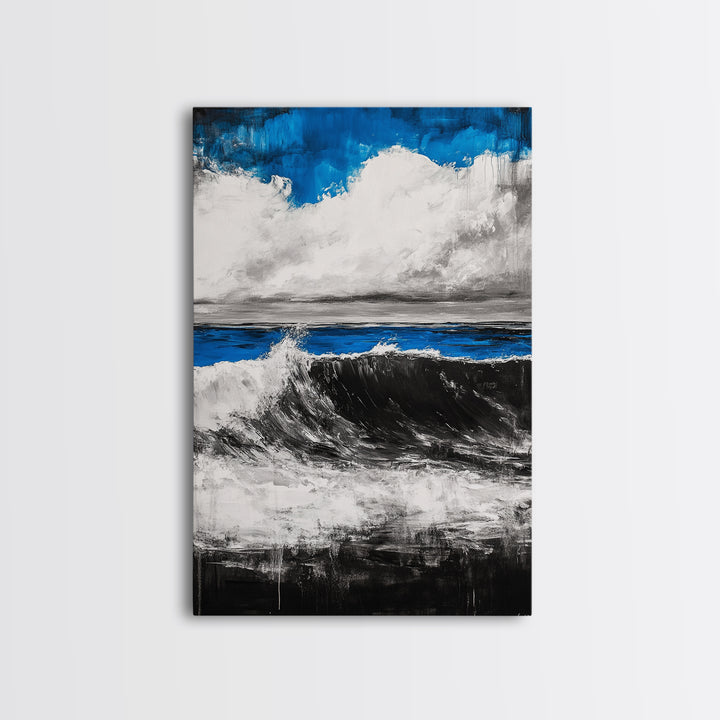 Ocean Wave Painting, Blue Seascape, Modern Coastal Art, Surfing Gift, Large Canvas Print, Beach House Decor, Living Room Wall Art