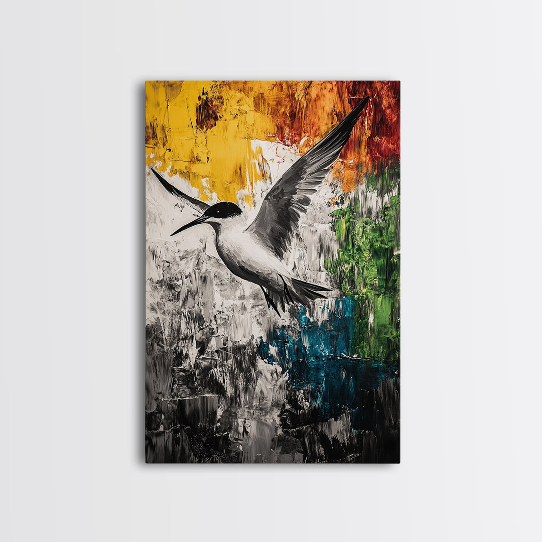 Abstract Bird, Colorful Nature Art, Modern Wildlife Painting, Coastal Framed Canvas Print, Boho Wall Art, Nature Lover Gift, Bedroom Decor