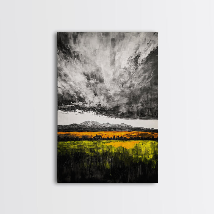 Dramatic Sky, Mountain Landscape, Autumn Wall Art, Golden Field Canvas Print, Rustic Home Decor, Modern Farmhouse Art, Large Wall Art