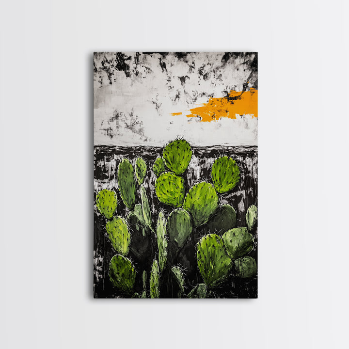 Cactus Art, Desert Scene, Framed Canvas Print, Southwest Wall Art, Boho Home Decor, Minimalist Nature Art, Living Room Statement Piece