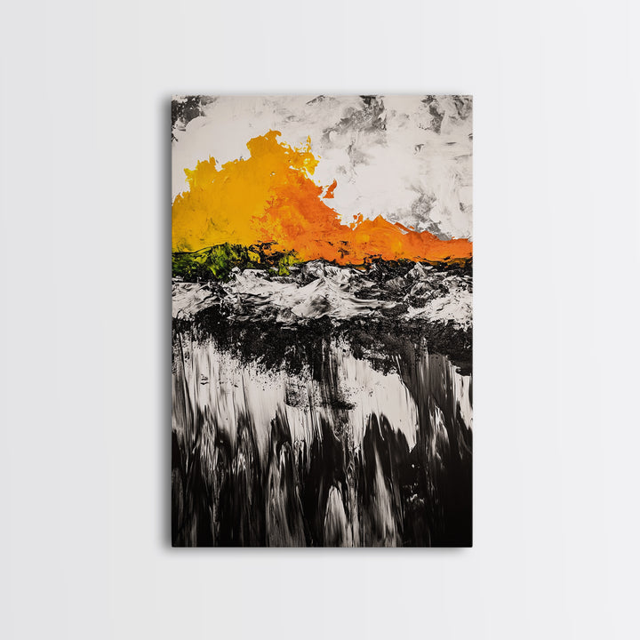 Abstract Fire, Bold Brushstrokes, Framed Canvas Print, Modern Expressionist Art, Living Room Accent, Dramatic Wall Decor, Fall Art