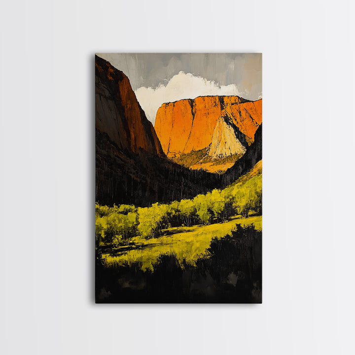 Desert Cliffs, Southwestern Art, Autumn Landscape Painting, Warm Earth Tones, Bold Canyon Decor, Nature Scenic Wall Art, Canvas Print