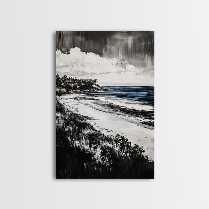 Ocean View, Coastal Landscape, Blue Wave, Framed Canvas Print, Beach House Decor, Modern Wall Art, Minimalist Seascape, Large Wall Art