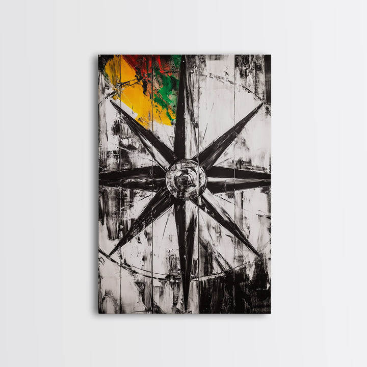 Compass Rose, Nautical Symbol, Abstract Design, Canvas Print, Black and White Art, Coastal Wall Decor, Modern Minimalist Artwork