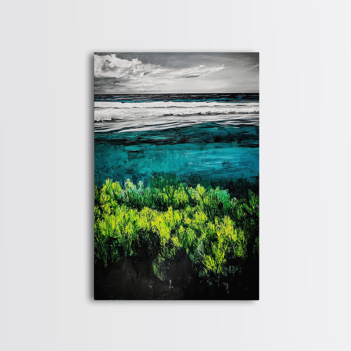 Ocean Landscape Art, Coastal Wall Print, Beach House Decor, Nature Inspired Art, Living Room Art, Minimalist Seascape, Framed Canvas Print