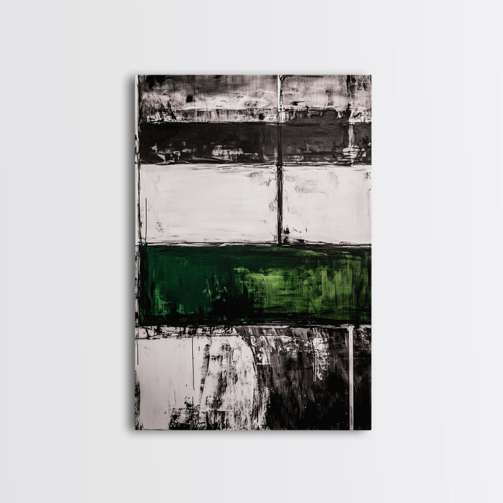 Abstract Art, Black White Green, Modern Wall Decor, Industrial Office Art, Geometric Painting, Contemporary Home Decor, Framed Canvas Print