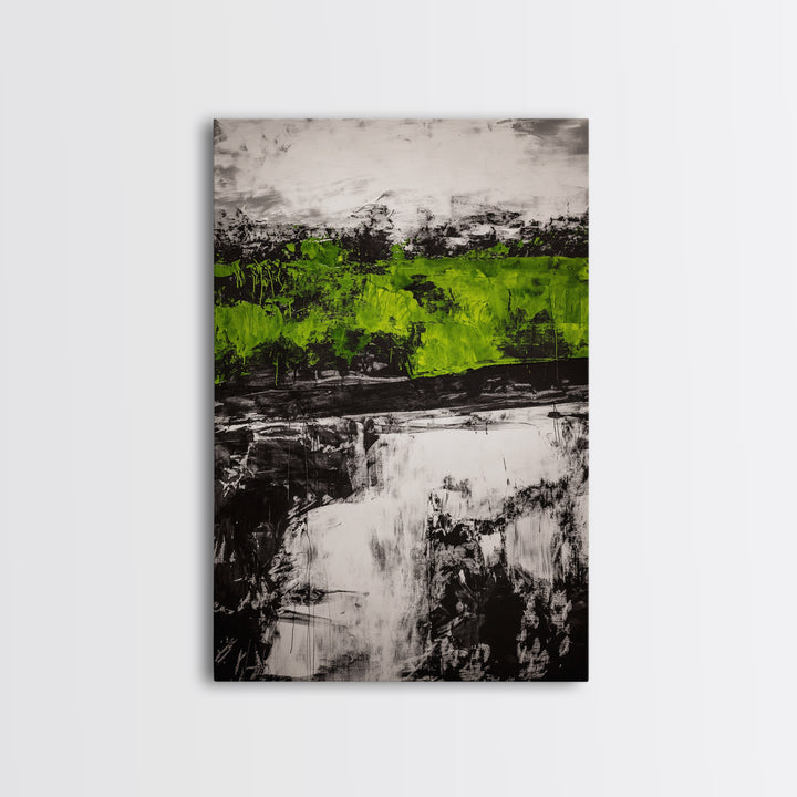 Abstract Art, Green and Black Print, Bold Nature Inspired Decor, Contemporary Wall Art, Modern Home Aesthetic, Framed Canvas Print