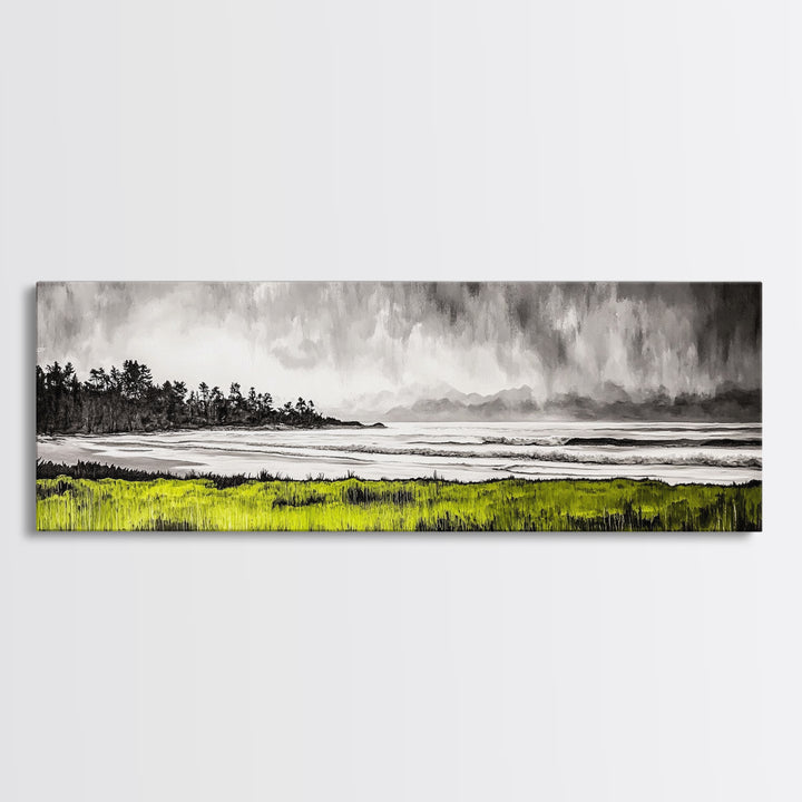 Coastal Storm, Ocean Waves, Black White Gray, Canvas Print, Beach House Decor, Nautical Wall Art, Modern Seascape, Bedroom Art