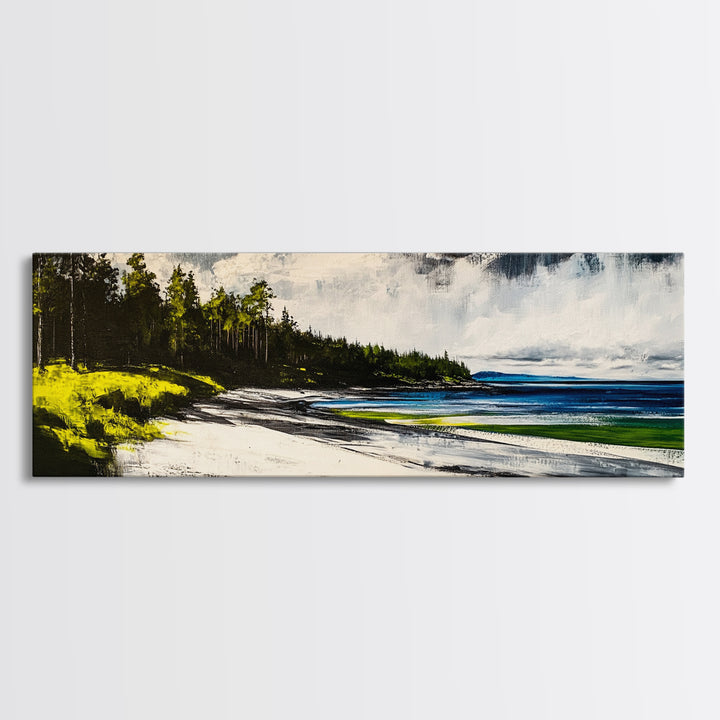 Coastal Landscape, Blue and Green Seascape, Beach Wall Art, Modern Wall Decor, Office Wall Art, Framed Canvas Print, Large Canvas Art