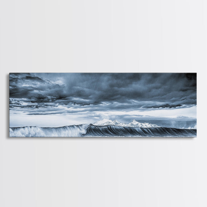 Blue Ocean, Stormy Waves, Mountain Seascape, Canvas Print, Coastal Wall Art, Nautical Home Decor, Living Room Art, Large Modern Print