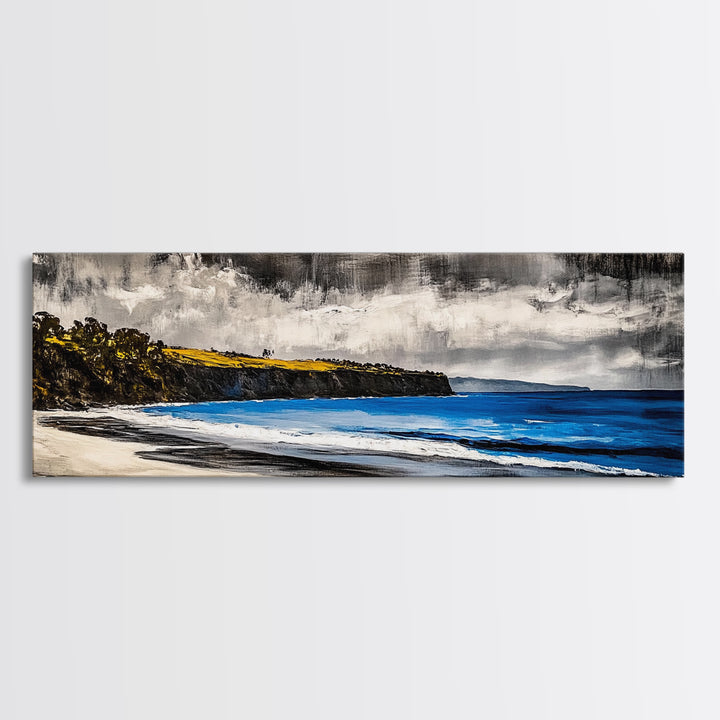 Rocky Shoreline, Stormy Coast, Ocean View, Coastal Canvas Print, Moody Landscape, Framed Canvas Print, Living Room Art, Nature Wall Decor