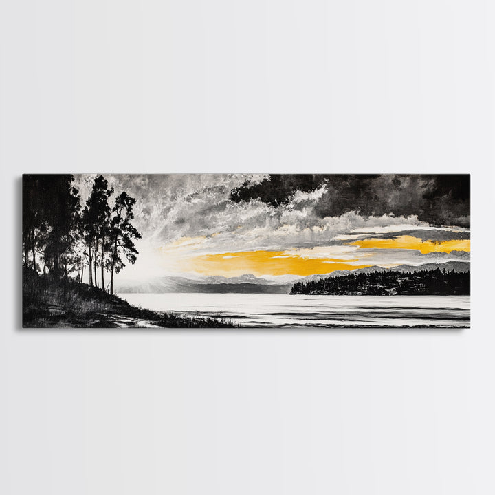 Sunset Landscape Art, Moody Sky Print, Nature Wall Decor, Mountain View Artwork, Rustic Home Decor, Warm Tones, Canvas Print