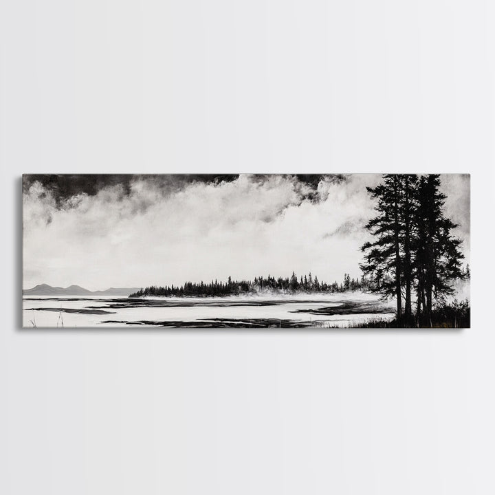 Coastal Landscape Art, Black and White Wall Print, Minimalist Seascape Decor, Modern Beach House Artwork, Canvas Print