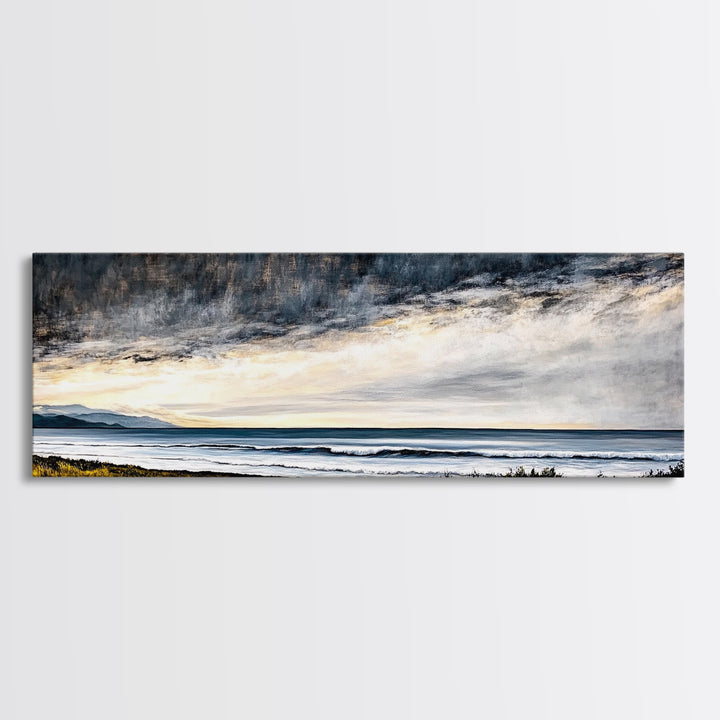 Coastal Storm, Dramatic Sky, Seascape Painting, Canvas Print, Ocean Wall Art, Minimalist Style, Large Art, Bedroom Decor, Moody Tones