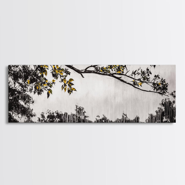 Black White, Dripping Leaves, Modern Art, Framed Canvas Print, Minimalist Decor, Neutral Wall Art, Living Room Wall Art, Monochrome Nature Scene